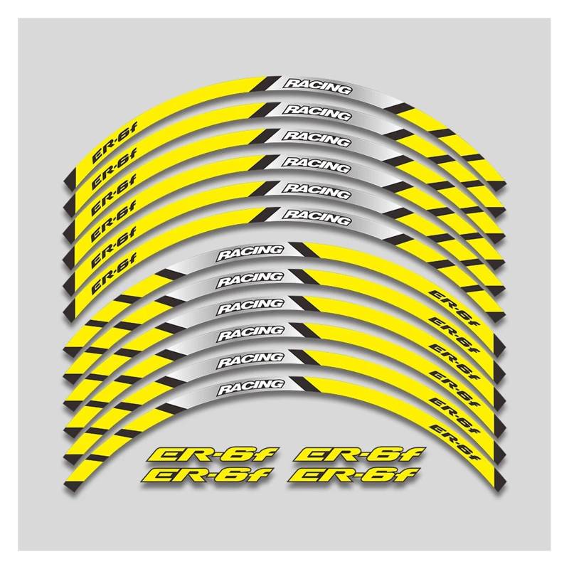 Für K&awasaki ER-6F ER6F ER 6f Motorradaufkleber Felgenreifen wasserdichte dekorative Aufkleber Radnabe Reflektierender Streifen Felgenband-Aufkleber(2 Style A Yellow) von YYFhck