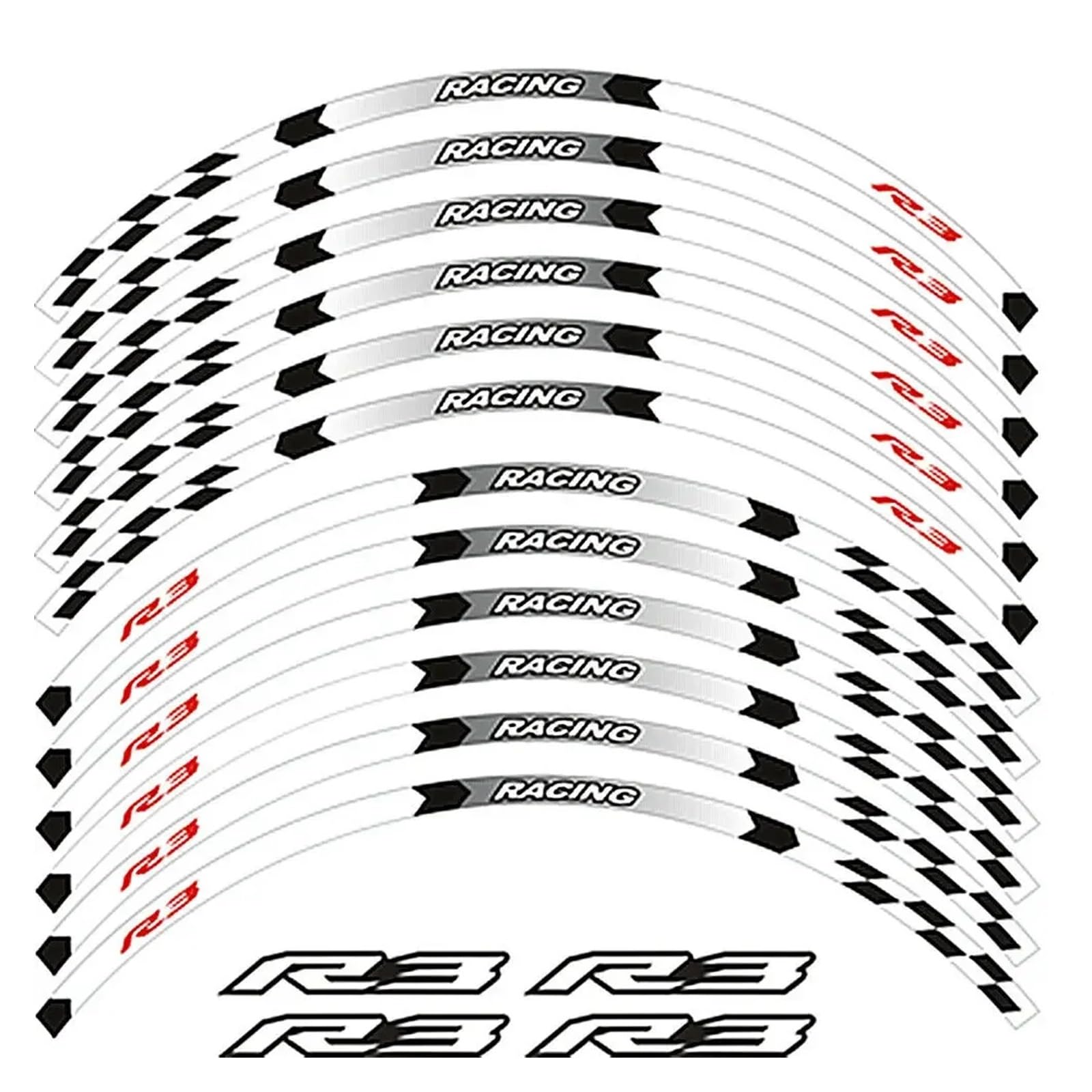 Für Y&AMAHA YZF R3 YZFR3 Motorrad Vorder- und Hinterräder Rand Außenrand Aufkleber Reflektierende Streifen Rad Aufkleber Felgenband-Aufkleber(R3-White) von YYFhck