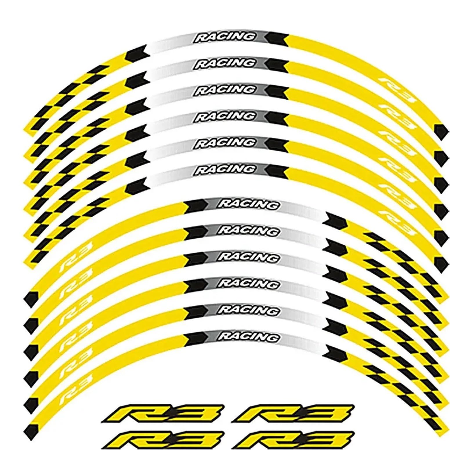 Für Y&AMAHA YZF R3 YZFR3 Motorrad Vorder- und Hinterräder Rand Außenrand Aufkleber Reflektierende Streifen Rad Aufkleber Felgenband-Aufkleber(R3-Yello) von YYFhck