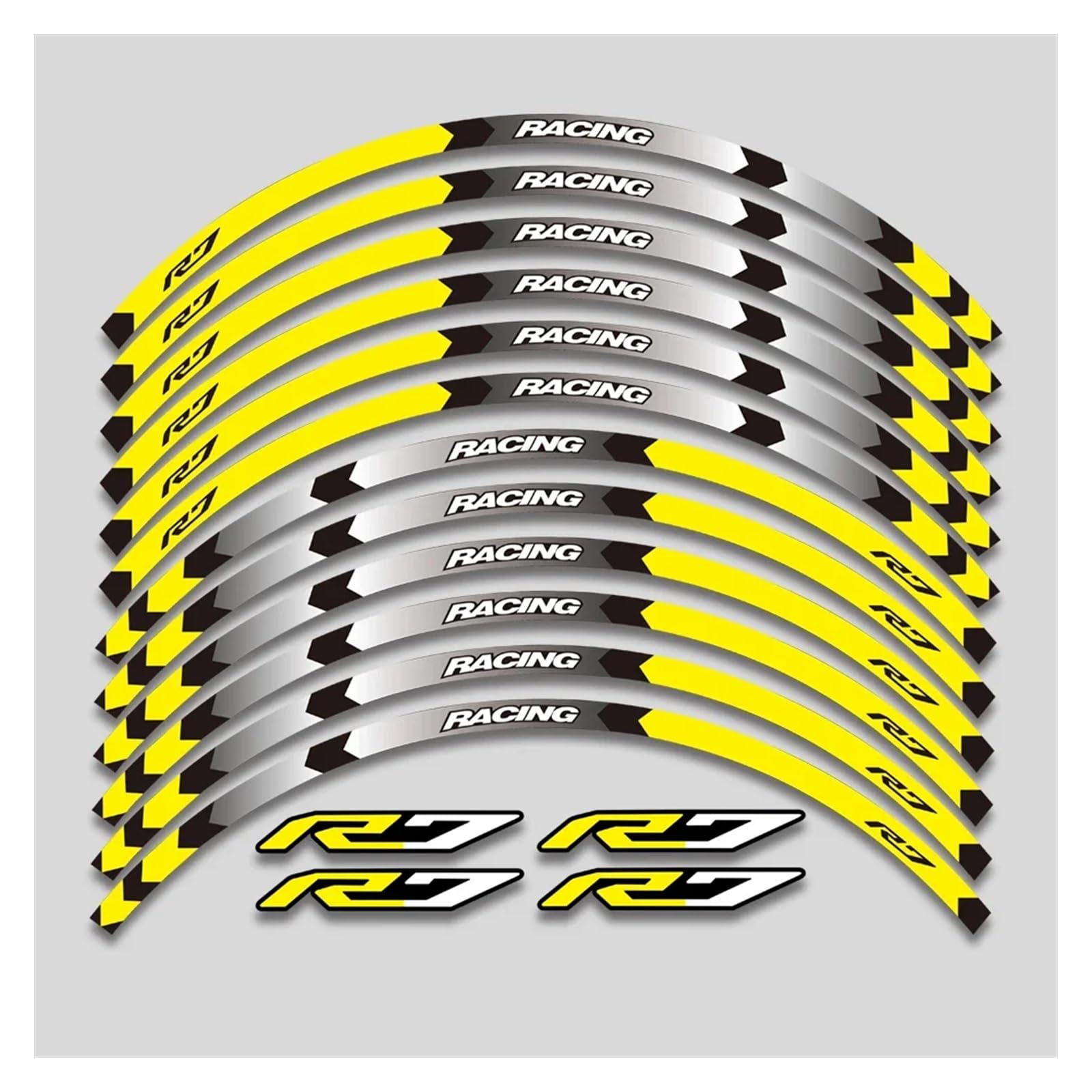 Für Y&amaha YZF R7 YZFR7 2022 2023 17-Zoll-Motorrad-Radnabenaufkleber Streifenfelge Reifen wasserdichte Aufkleber Set Felgenband-Aufkleber(1 Style A Yellow) von YYFhck