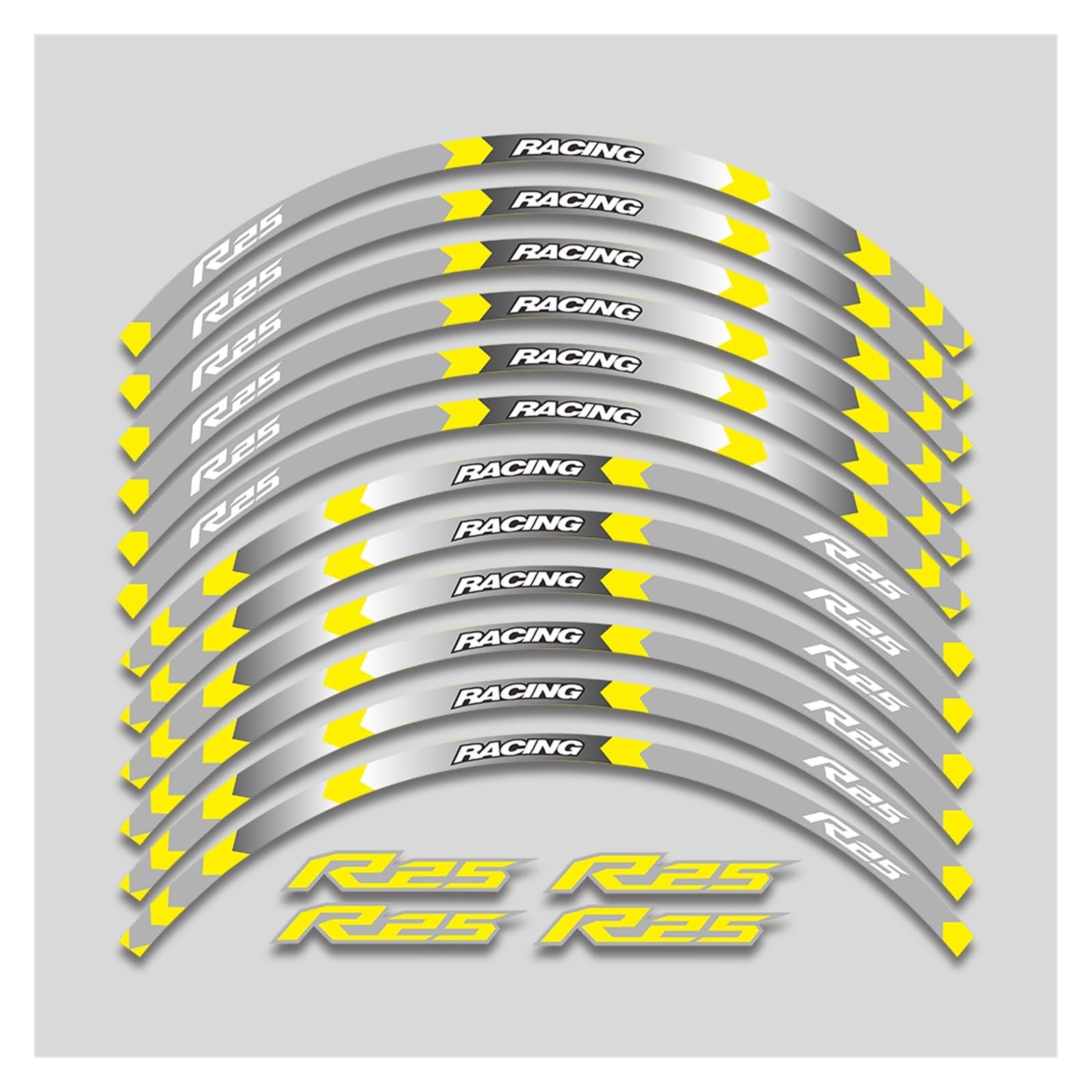 Für Y&amaha YZFR25 YZF R25 YZF R25 17-Zoll-Motorradfelge Rad Reflektierende Streifen Reifen wasserdichte Aufkleber Set Dekorative Abziehbilder Felgenband-Aufkleber(1 Style B Yellow) von YYFhck