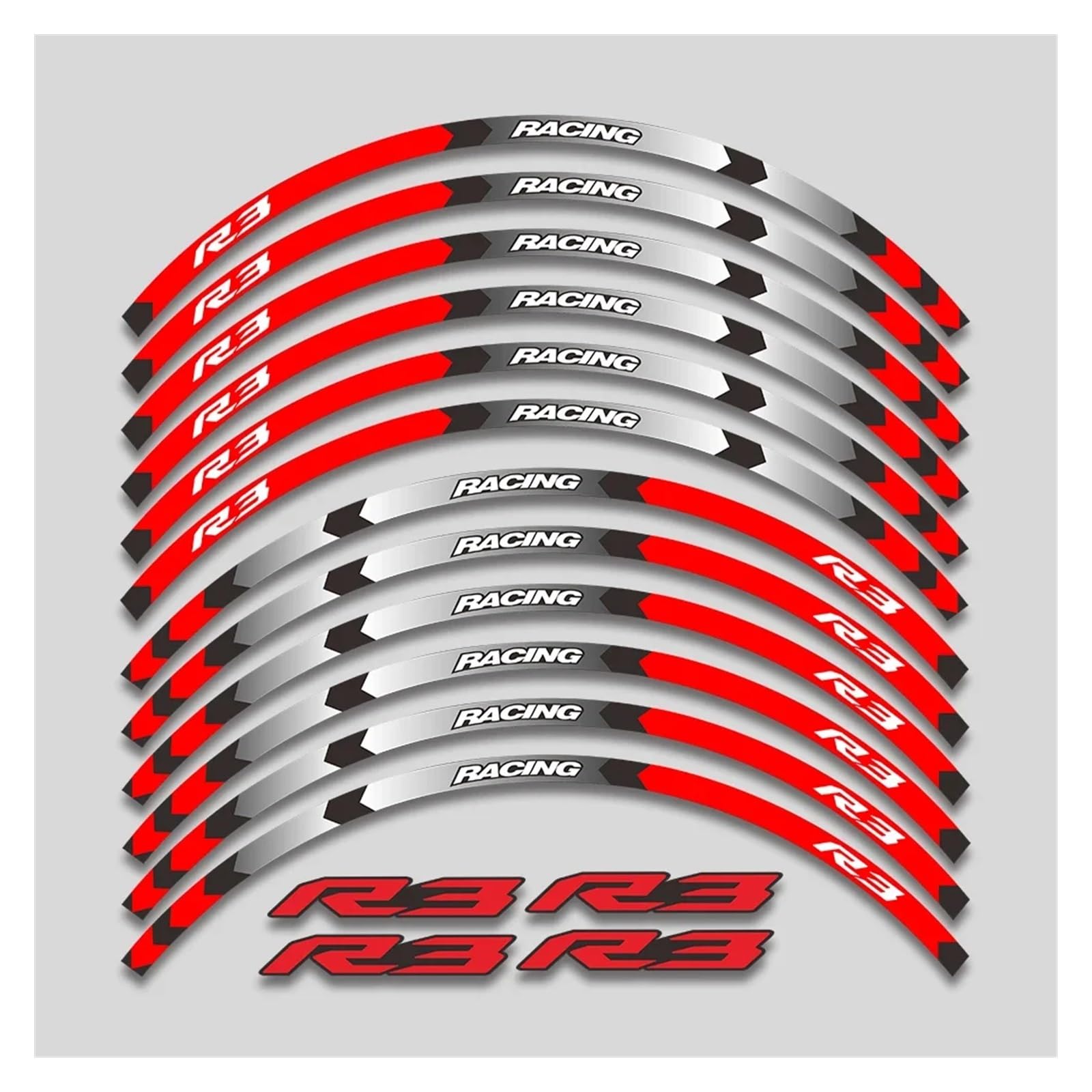 Für Y&amaha YZFR3 YZF R3 Motorrad 17 Zoll Räder Nabenaufkleber Reflektierende Streifen Felge Reifen Dekorative Aufkleber Klebeband Kit Felgenband-Aufkleber(1 Style A Red) von YYFhck