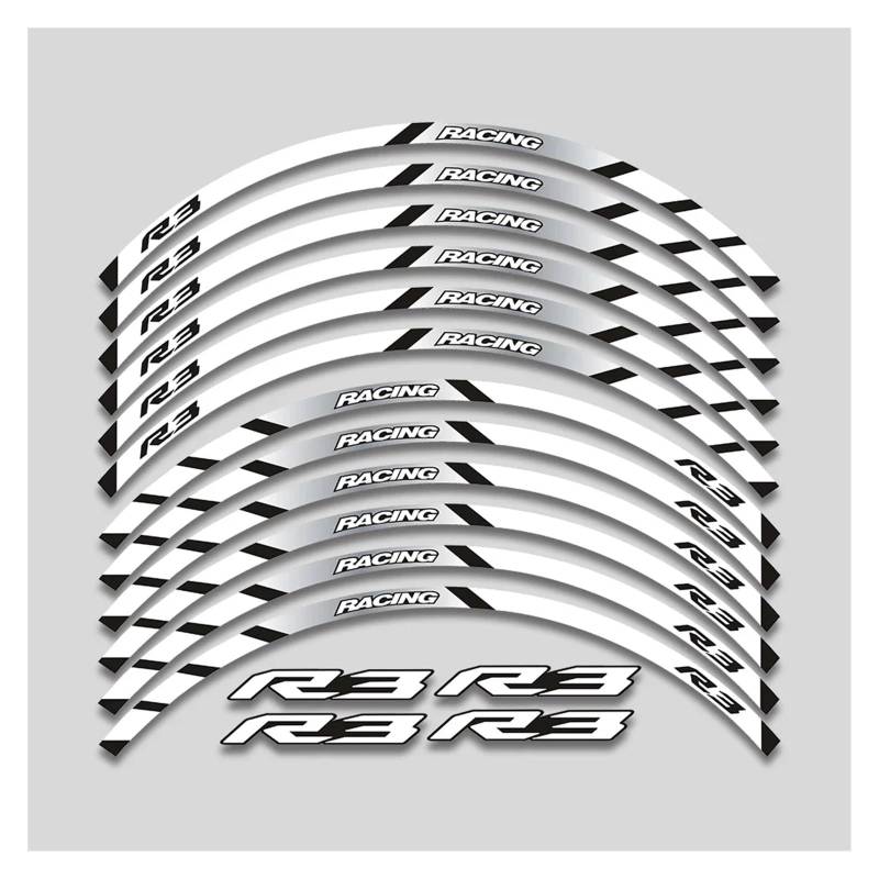 Für Y&amaha YZFR3 YZF R3 Motorrad 17 Zoll Räder Nabenaufkleber Reflektierende Streifen Felge Reifen Dekorative Aufkleber Klebeband Kit Felgenband-Aufkleber(2 Style A White) von YYFhck