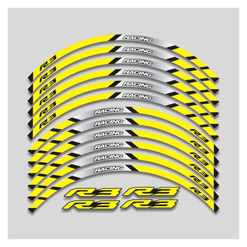 Für Y&amaha YZFR3 YZF R3 Motorrad 17 Zoll Räder Nabenaufkleber Reflektierende Streifen Felge Reifen Dekorative Aufkleber Klebeband Kit Felgenband-Aufkleber(2 Style A Yellow) von YYFhck