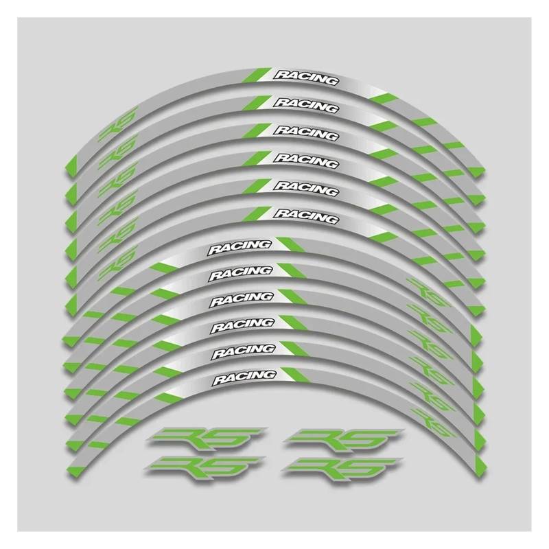 YYFhck Für A&prilia RS 125 Rs125 17 Zoll Motorrad Aufkleber Felge Reifen Wasserdicht Aufkleber Räder Nabe Reflektierende Streifen Klebeband Set Felgenband-Aufkleber(Green B2) von YYFhck