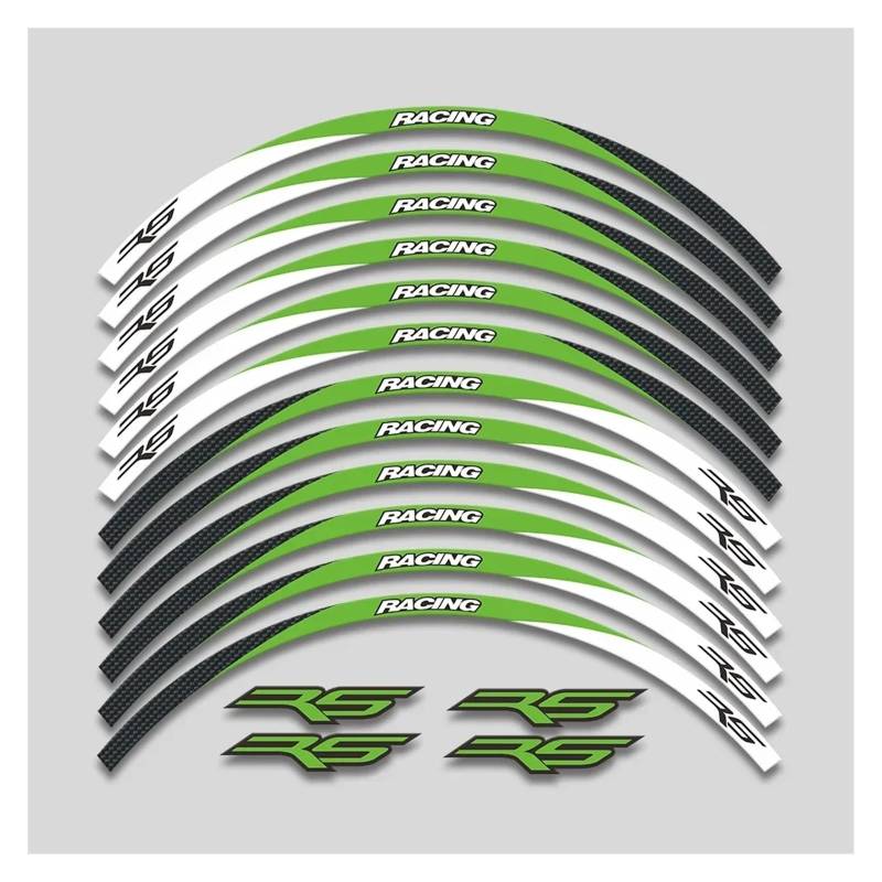 YYFhck Für A&prilia RS 125 Rs125 17 Zoll Motorrad Aufkleber Felge Reifen Wasserdicht Aufkleber Räder Nabe Reflektierende Streifen Klebeband Set Felgenband-Aufkleber(Green C1) von YYFhck