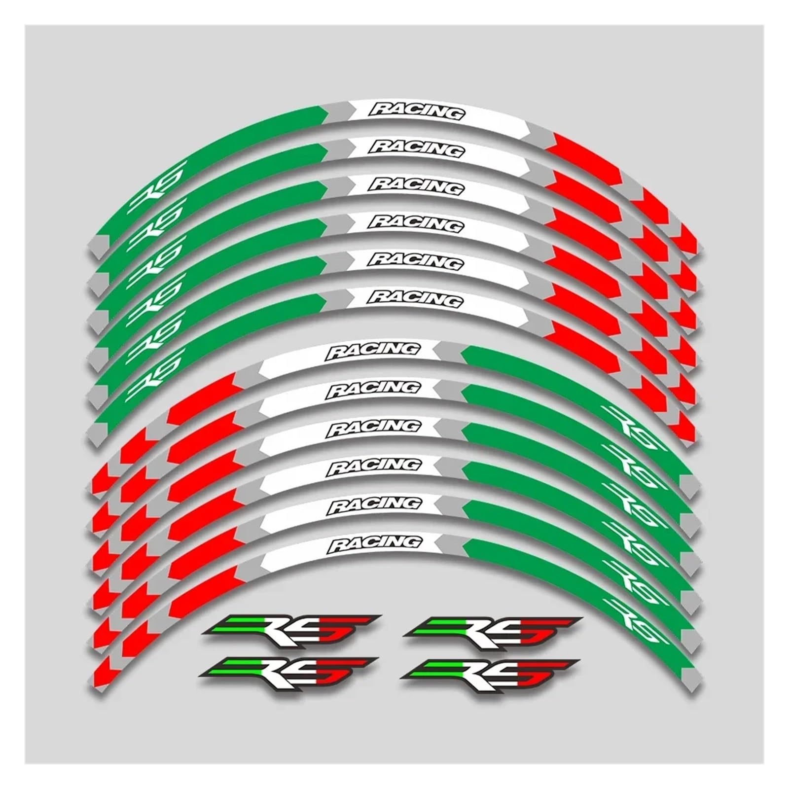 YYFhck Für A&prilia RS 125 Rs125 17 Zoll Motorrad Aufkleber Felge Reifen Wasserdicht Aufkleber Räder Nabe Reflektierende Streifen Klebeband Set Felgenband-Aufkleber(Red White Green A2) von YYFhck