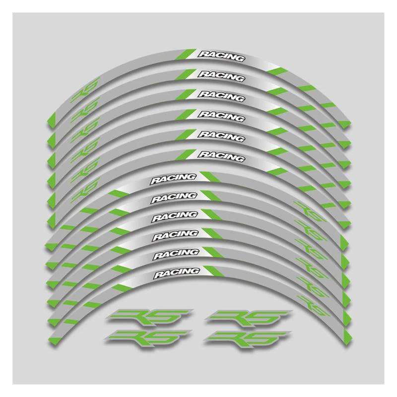 YYFhck Für A&prilia RS 125 Rs125 17-Zoll-Motorradaufkleber Felgenreifen wasserdichte Aufkleber Räder Nabe Reflektierendes Streifenbandset Felgenband-Aufkleber(Green B2) von YYFhck