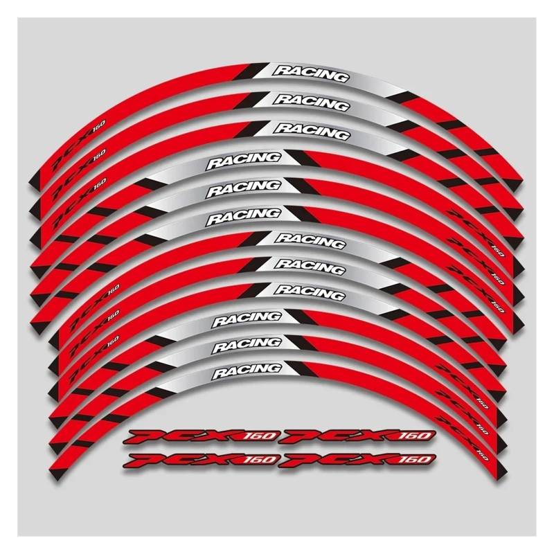 YYFhck Für H&onda PCX160 Pcx 160 Motorradaufkleber, dekorative Räder, Hun-Abziehbilder, Reifen, reflektierender Aufkleber, Streifenband Felgenband-Aufkleber(2L A Red) von YYFhck