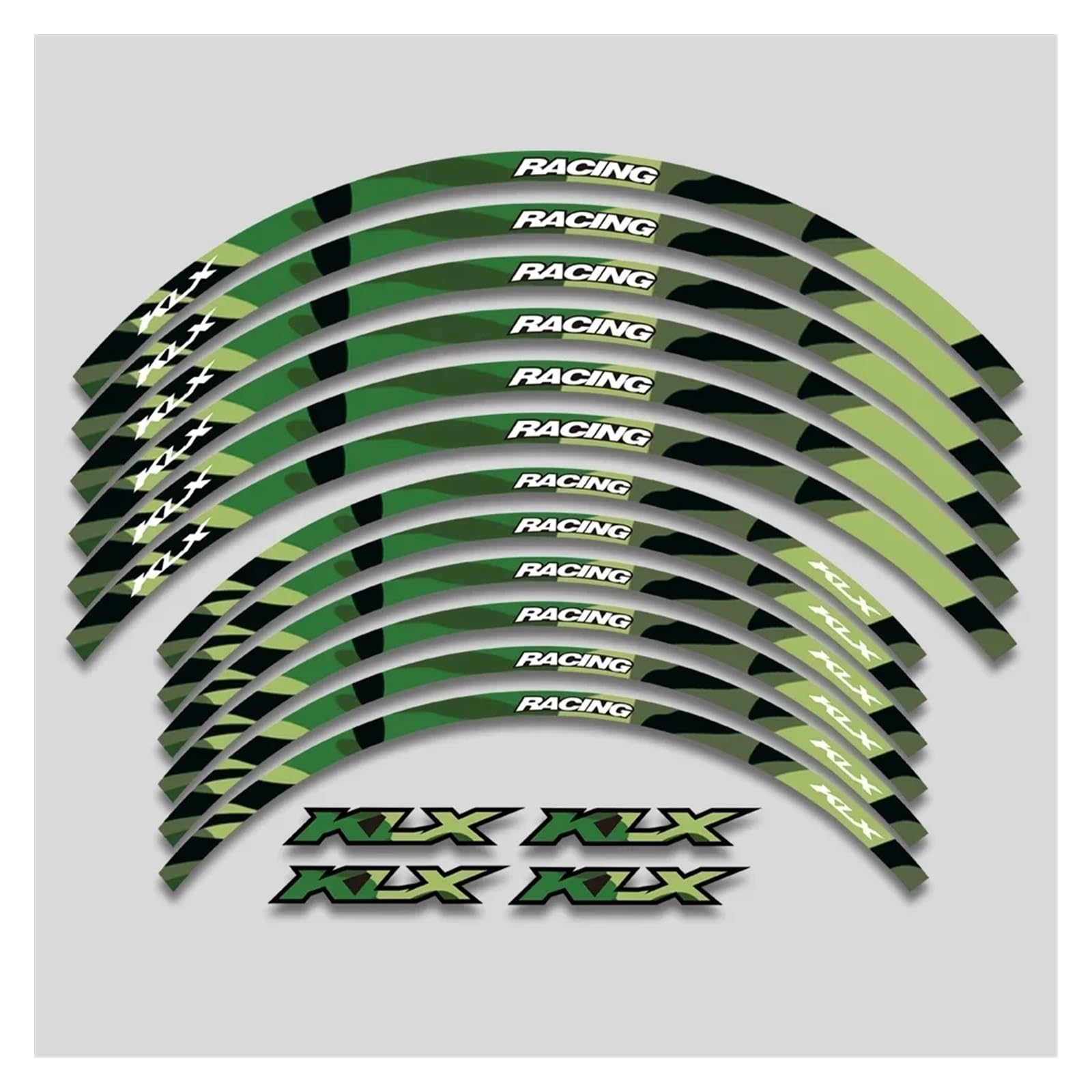 YYFhck Für K&AWASAKI KLX 400 400R 400SR 450R 300 300R 250S 250 250R 230 230S 230R R Motorrad Felgenaufkleber Radnabe Reflektierende Aufkleber Felgenband-Aufkleber(1 Style A 2Green) von YYFhck