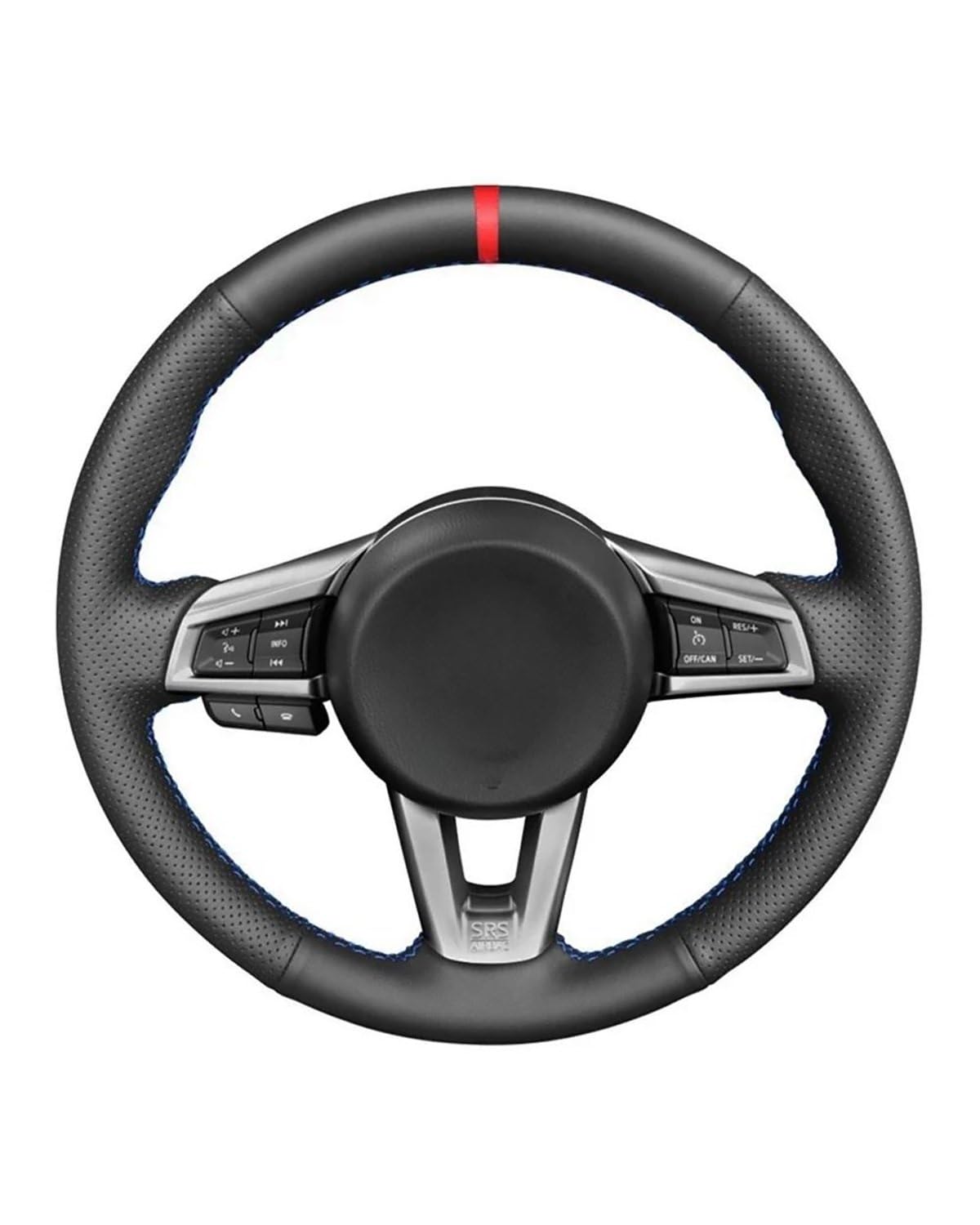 Auto Lenkradbezug Für MX-5 Für MX5 2016 2017 2018 2019 2020 DIY Handgenähte Weiche Schwarze Leder-Lenkradabdeckung Mit Roter Markierung Lenkradabdeckung(Red Blue Thread) von YYGGWL