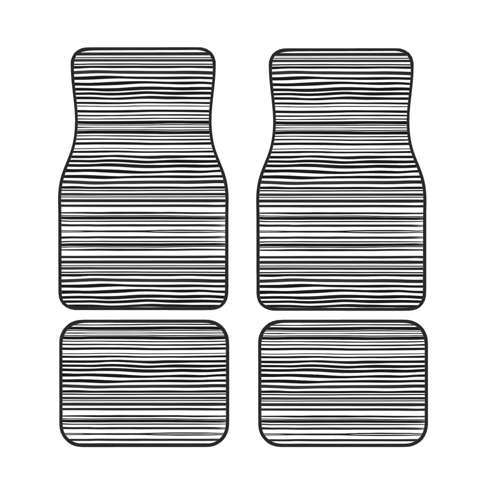 Auto-Fußmatten-Set mit 4 Stück, Universal-Bodeneinlage, Autozubehör, passend für die meisten Autos, LKWs, Lieferwagen, Limousinen, SUVs, schwarz-weiß gestreiftes Bild von YYHHAOFA