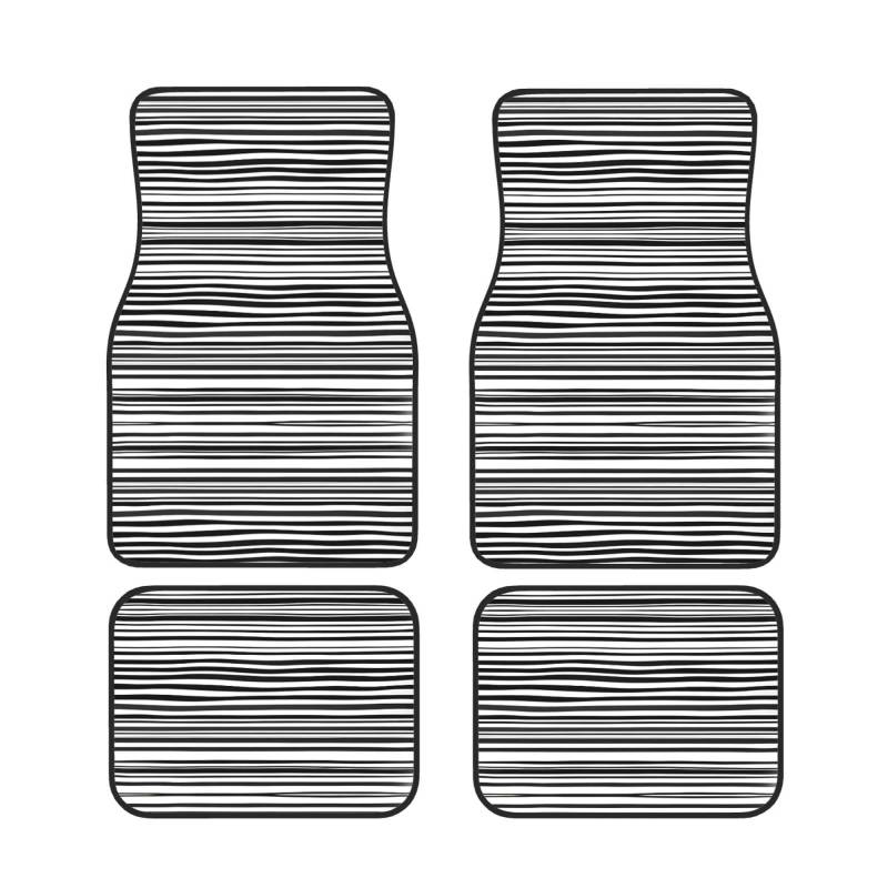 Auto-Fußmatten-Set mit 4 Stück, Universal-Bodeneinlage, Autozubehör, passend für die meisten Autos, LKWs, Lieferwagen, Limousinen, SUVs, schwarz-weiß gestreiftes Bild von YYHHAOFA