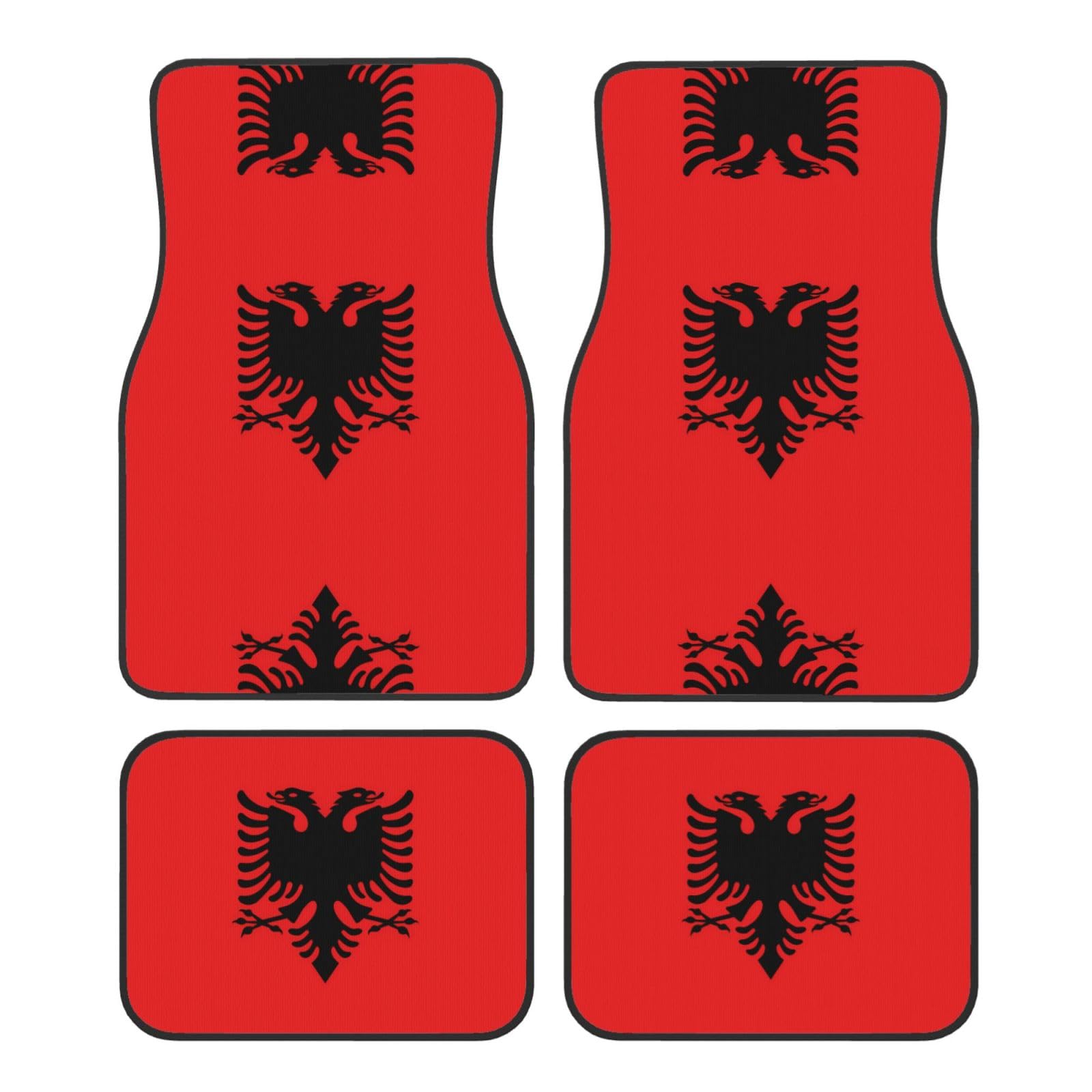 YYHHAOFA Autofußmatten aus Kristallsamt | leicht zu reinigen | universell passend für alle Autos | schwarzer Rand | 4er-Set | ideales Autozubehör für Frauen Albanische Flagge Bild von YYHHAOFA