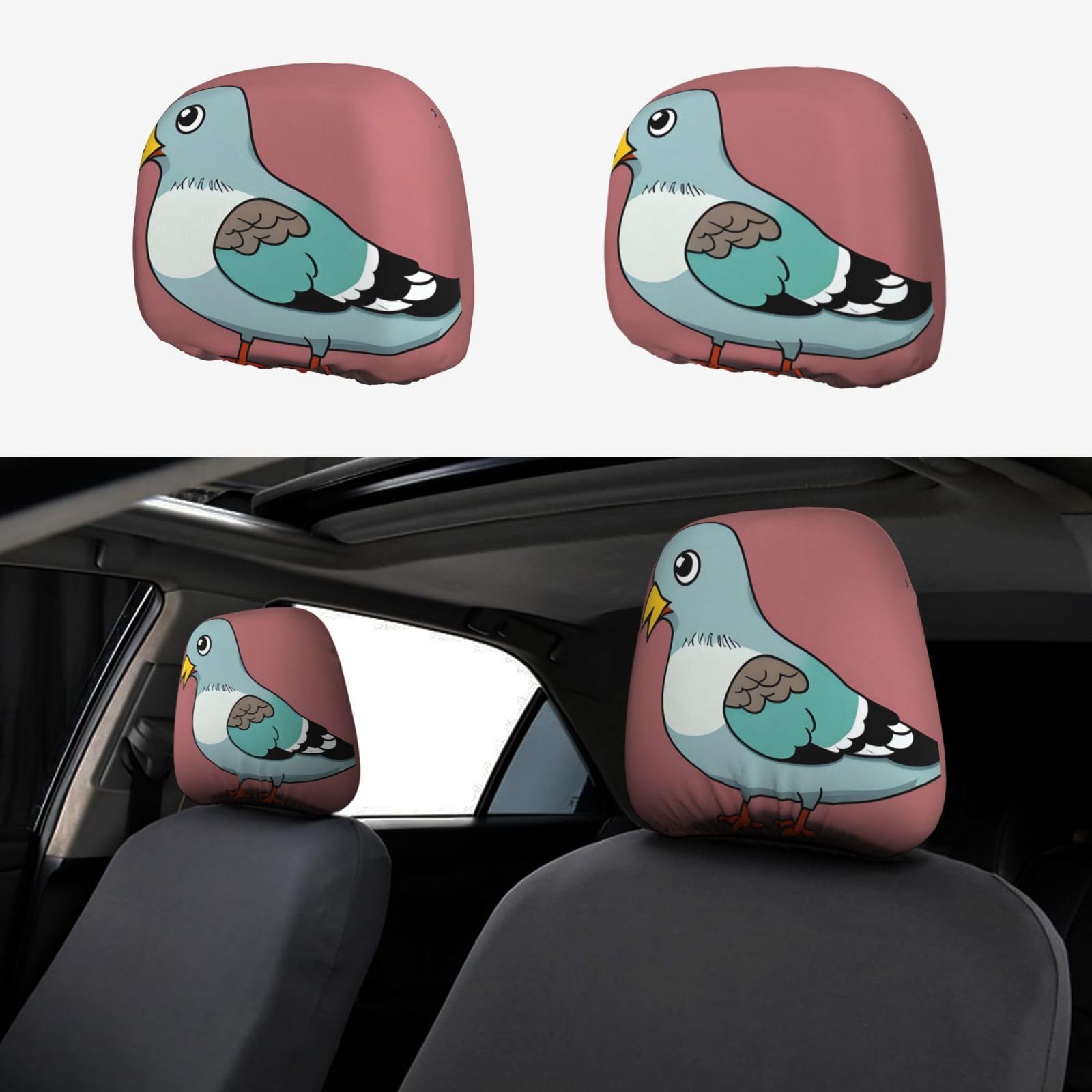 YYHHAOFA Autositzbezug mit Cartoon-Taubenmuster, 2 Stück, Innenzubehör, Dekoration, passend für Autos, Lieferwagen, LKWs, Universal-Sitzzubehör von YYHHAOFA
