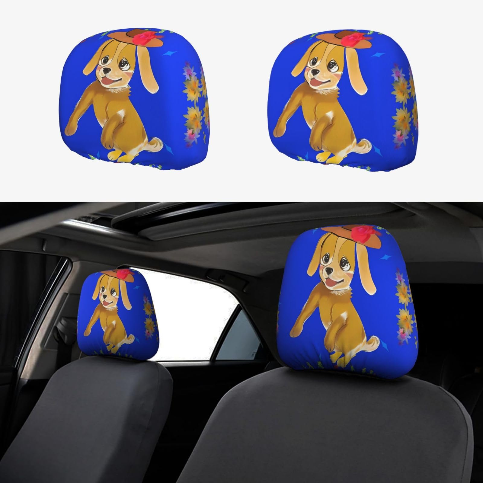 YYHHAOFA Autositzbezug mit tanzendem Cartoon-Hundemuster, 2 Stück, Innenzubehör, Dekoration, passend für Autos, Lieferwagen, LKWs, Universal-Sitzzubehör von YYHHAOFA