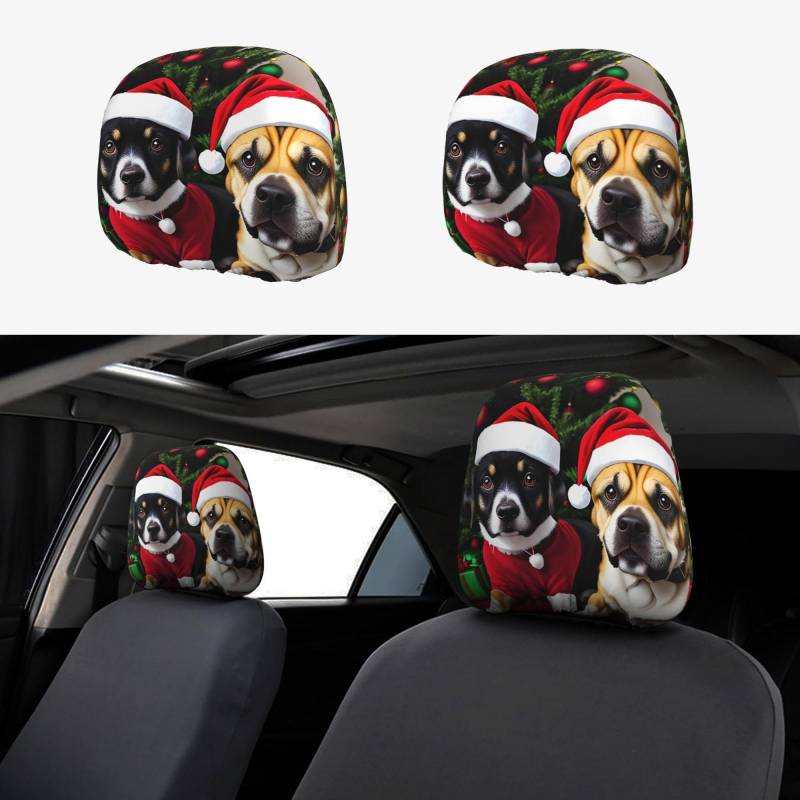 YYHHAOFA Autositzbezug mit weihnachtlichem Hundemotiv, 2 Stück, Innenzubehör, Dekoration, passend für Autos, Lieferwagen, LKWs, Universal-Sitzzubehör von YYHHAOFA