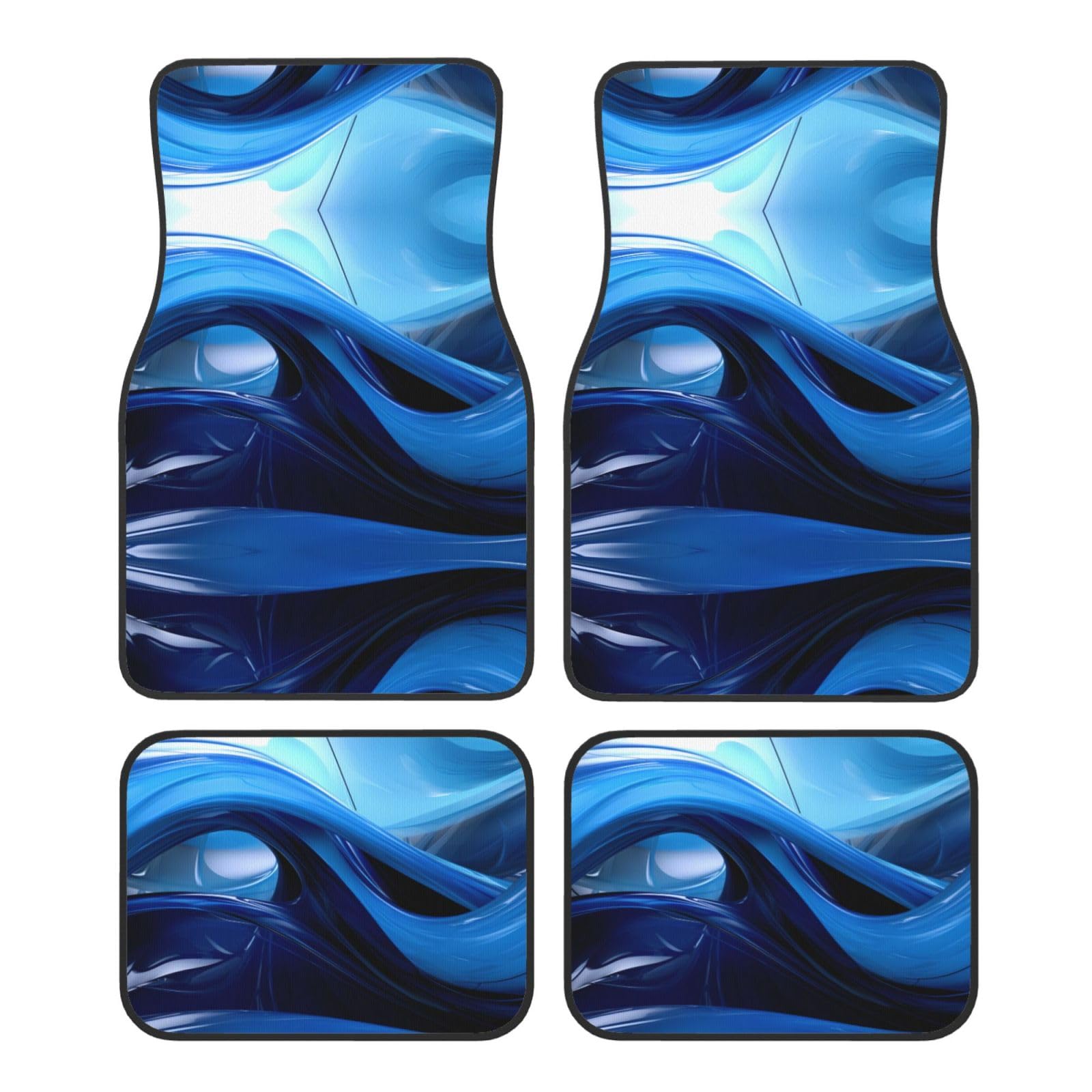YYHHAOFA Autoteppiche aus Kristallsamt, leicht zu reinigen, universell passend für alle Autos, schwarzer Rand, 4 Stück, ideales Autozubehör für Damen, abstrakte blaue Drucke von YYHHAOFA