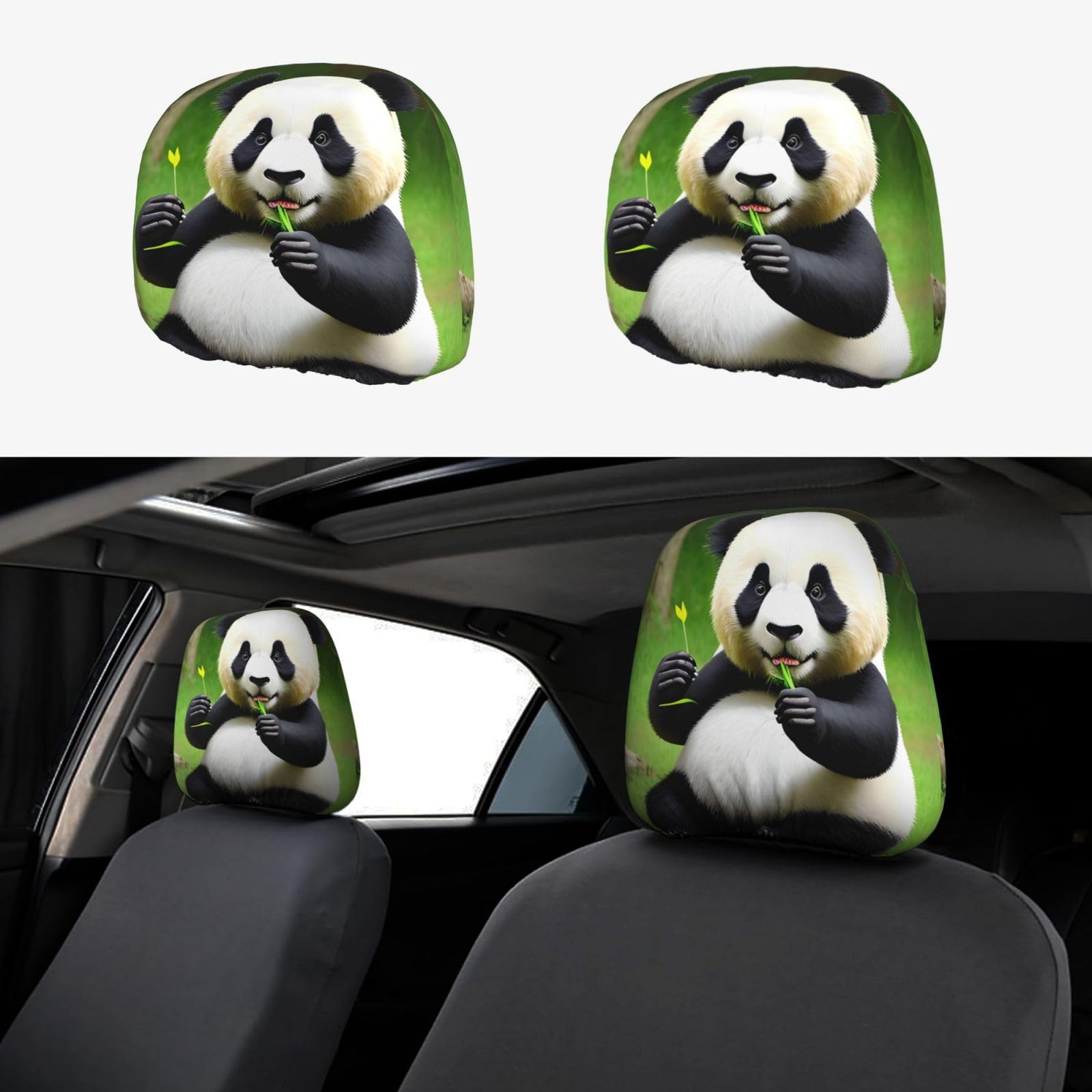 YYHHAOFA Cool Panda Prints Auto-Kopfstützenbezug, 2 Stück, Innenzubehör, Dekoration, passend für Autos, Lieferwagen, LKWs, Universal-Sitzzubehör von YYHHAOFA
