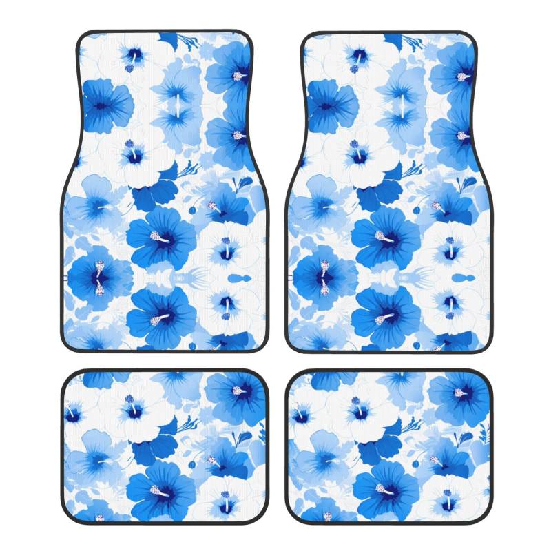 YYHWHJDE 4-teiliges Set aus Kristallsamt – universell passend für alle Autos – 2 vordere und 2 hintere Matten – ideales Autozubehör für Damen, blaue hawaiianische Blumen von YYHWHJDE