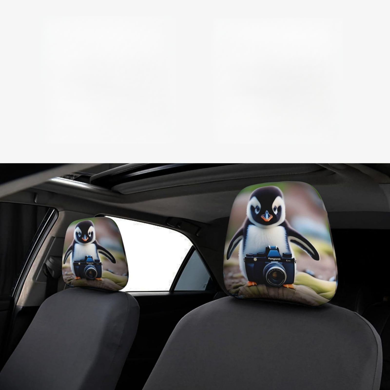 YYHWHJDE Niedliche Pinguine, Babyfotos, bedruckt, Kopfstützenbezug, 2 Stück, Innenzubehör, Dekoration, passend für Autos, Lieferwagen, LKWs, Universal-Sitzzubehör von YYHWHJDE