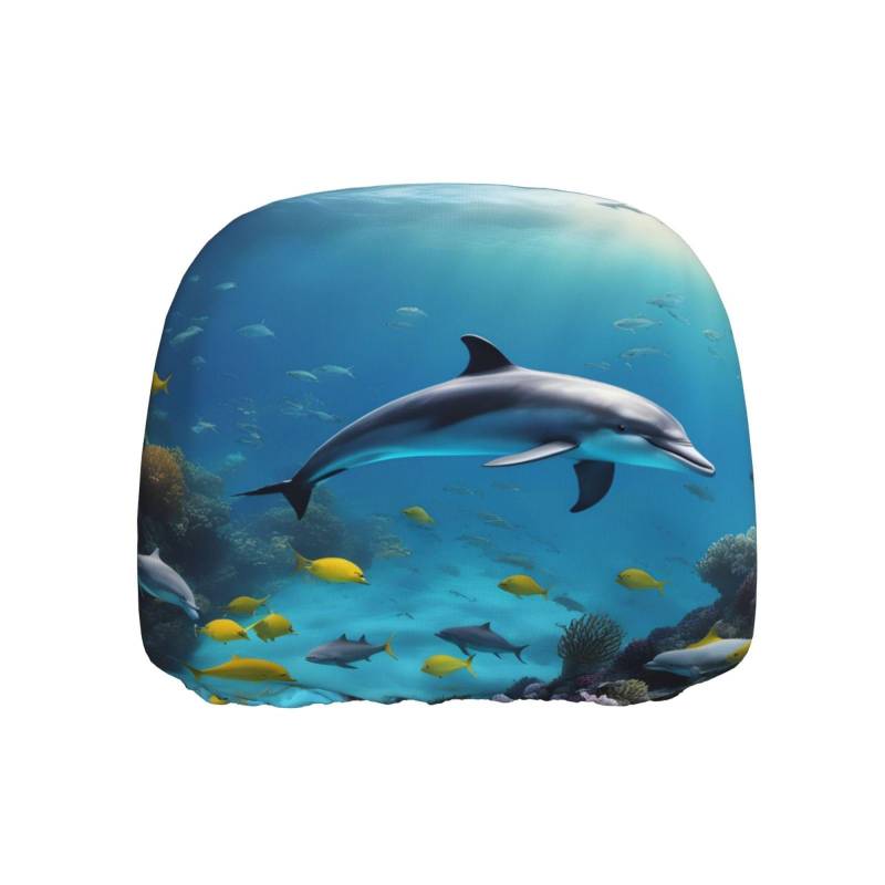 YYHWHJDE Ocean Underwater Delphin Fish Pattern Car Headrest Cover One Piece Soft and Comfortable Elastic Car Accessories Easy to Install von YYHWHJDE