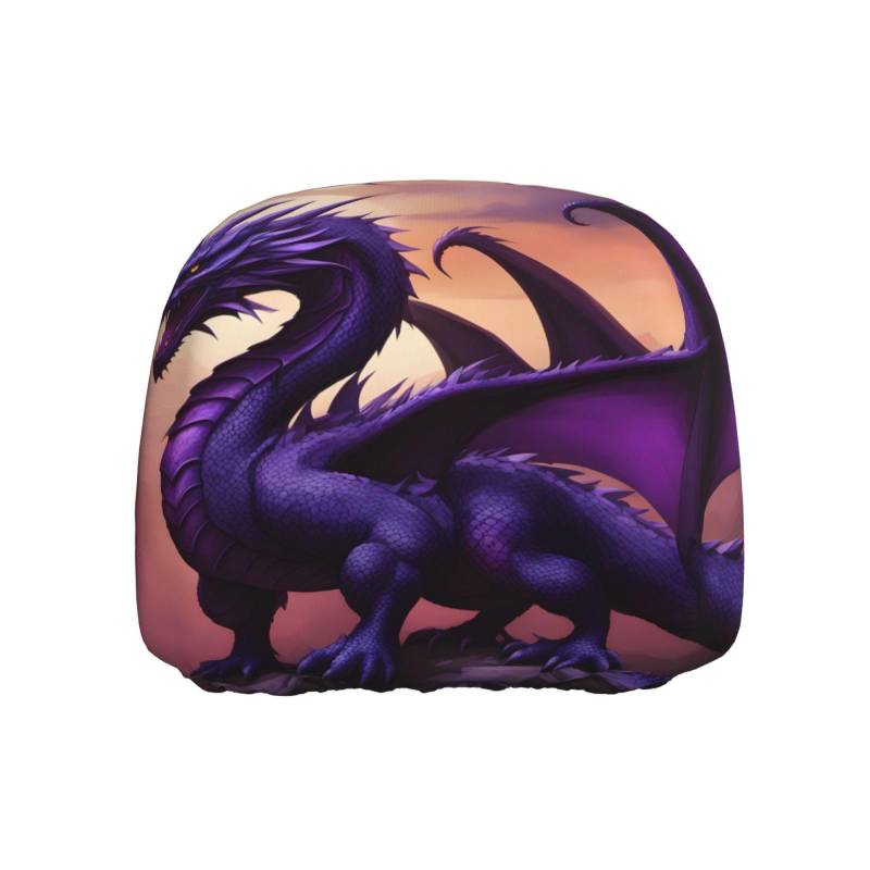 YYHWHJDE Purple and Wirte Dragons Pattern Car Headrest Cover One Piece Soft and Comfortable Elastic Car Accessories Easy to Install von YYHWHJDE