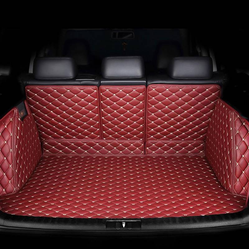 Auto Kofferraummatte für VW Golf 2013-2016 2017 2018 2019, Vollabdeckung Leder Kofferraumwanne, Kofferraum Schutzmatte Innenraum ZubehöR,Red von YYQWEE