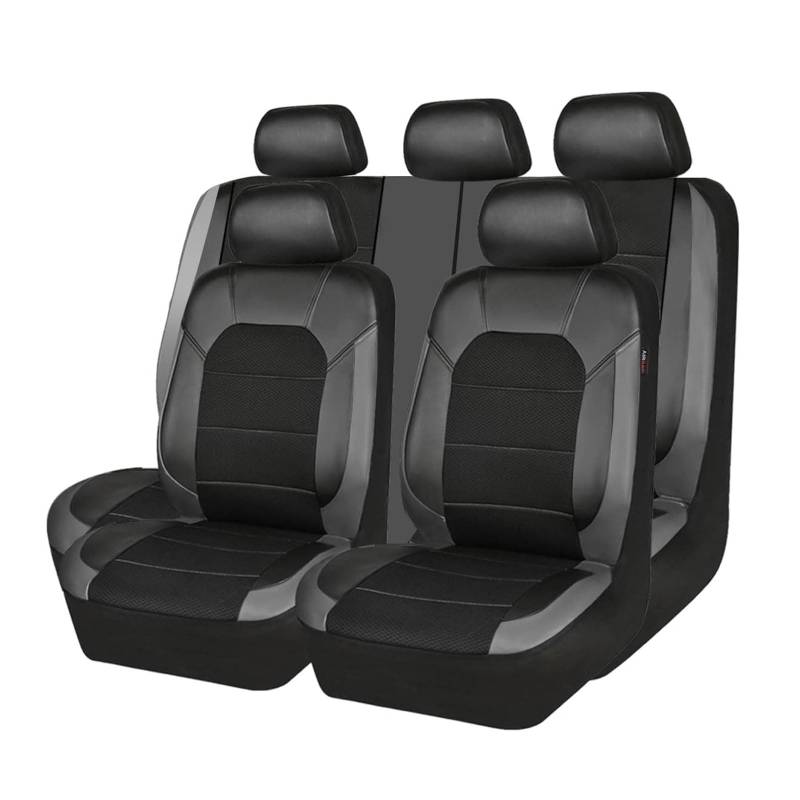 YYQWEE Autositzbezüge für Dacia Duster Duster S Logan Sandero S Ensemble Complet 2000-2024, 9 Stück Leder Sitzbezüge Sets Wasserdicht Bequem Autositz Schonbezug Innenraum Zubehör,Grey von YYQWEE