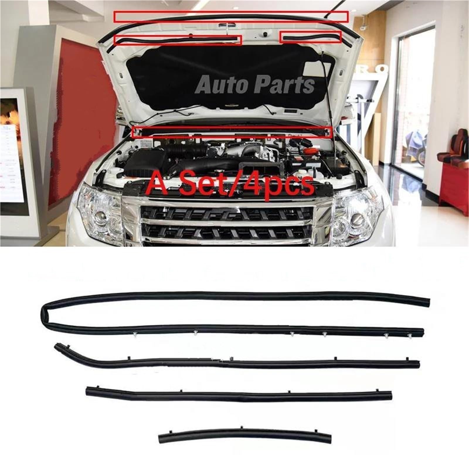 Autoteile Autohauben-Dichtungsstreifen Motorhauben-Gummidichtung Für Mitsubishi Für Pajero 4 MK4 V83 V85 V87 V88 V93 V95 V97 V98 2006–2020(A Set 4pcs) von YYTEMD