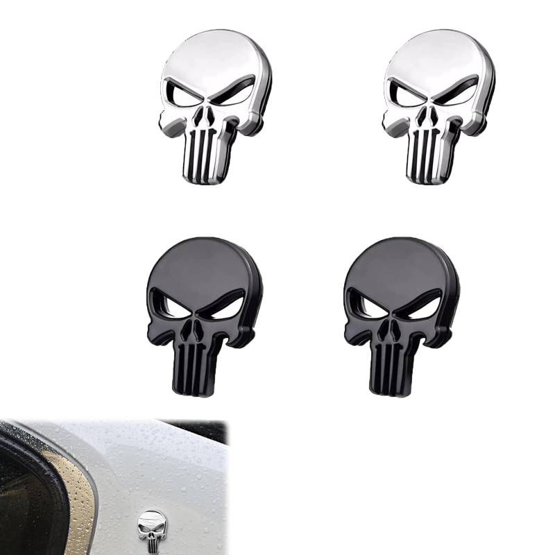 4 Stück Metall Totenkopf Skull Auto Sticker, Totenkopf Skull Auto Sticker Silber, 3D Aufkleber Auto Totenkopf Für Auto Styling Aufkleber Zubehör Für Auto Motorrad Motorräder, Autos, Helme von YYUEZHI