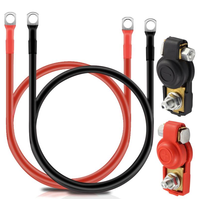 YYWEi 2 Stück Auto Batteriekabel Autobatterie Kabel 93cm 16mm² Kupfer Stromkabel 4AWG 12V mit Ringklemmen Kupferdraht Auto Batterie Kabel Rot und Schwarz + 1 Paar Batterieschalter von YYWEi