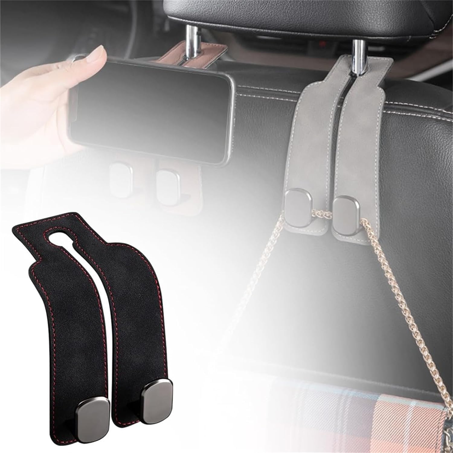 Doppelhaken für Autositzrückseite, Autositz-Haken, universelle versteckte Leder-Handtaschenhaken, multifunktionale Kopfstützenhaken für Auto (Schwarz, 1 Stück) von YZBBSH