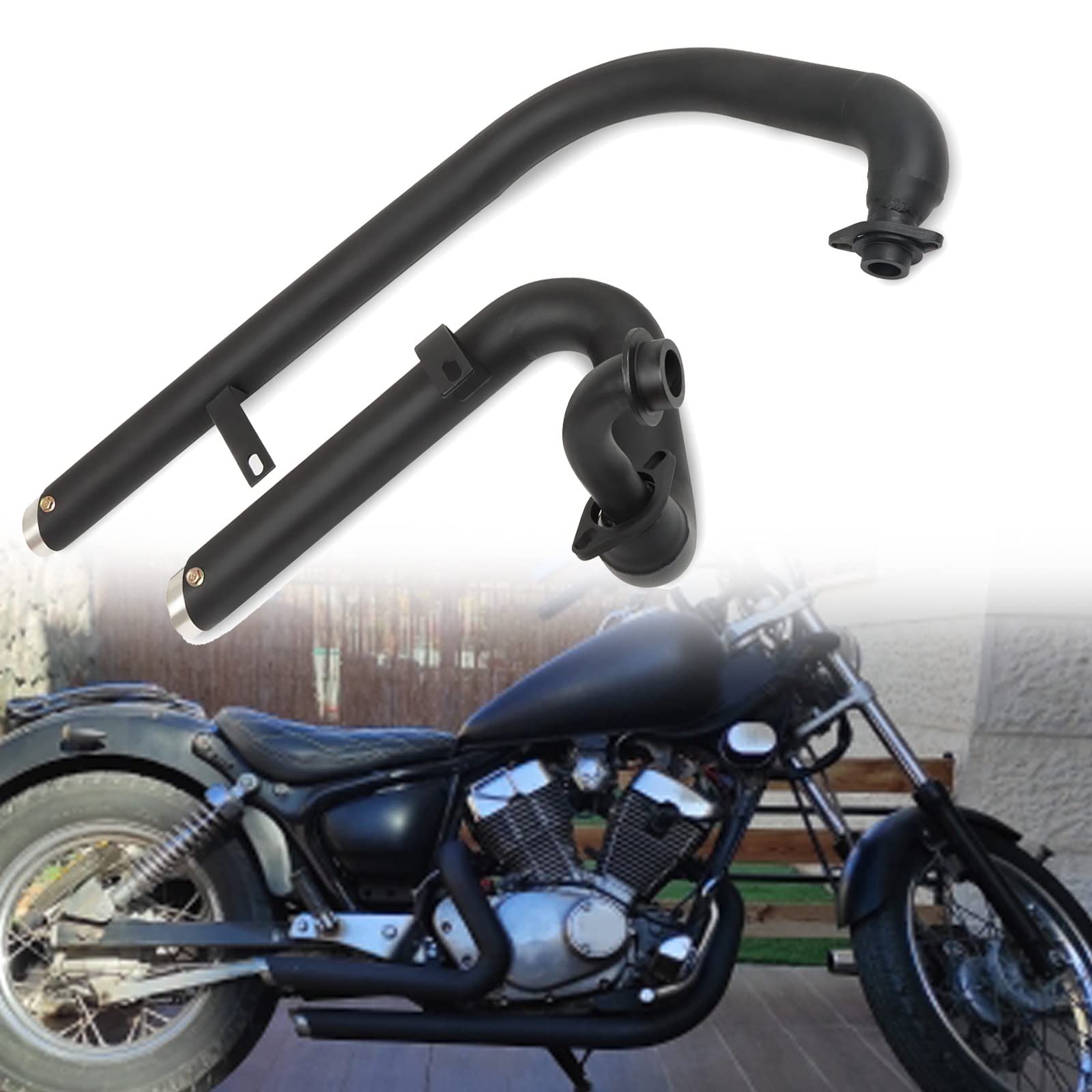 Motorrad Vollschalldämpfer Auspuffanlage + Schalldämpfer Edelstahl Für Yamaha Virago 250 XV125 125 XV 125 XV250 (Color : Schwarz) von YZTAC