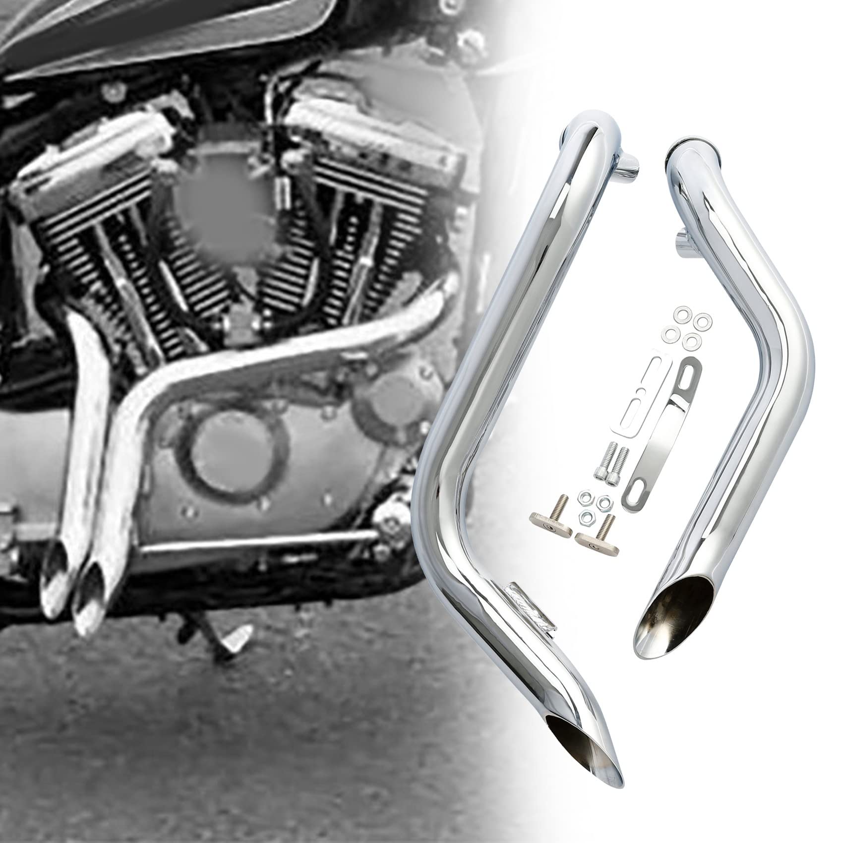 YZTAC Motorrad 1,75 "Drag Pipes Auspuff Für Harley Sportster XL 883 1200 Softail Dyna Touring 1984-2016 (Color : Chrome) von YZTAC