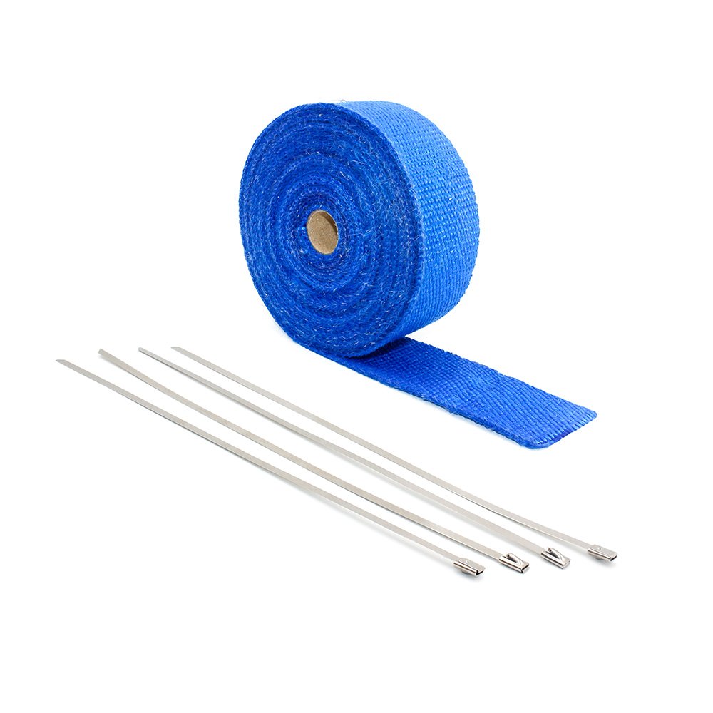 Hitzeschutzband 10m Thermische + 4 Stück Krawatten Wickeln Sie Abgas-Isolierkrümmungs-Header Warp-Auspuffrohr Warp(Blue) von YZWHKJ