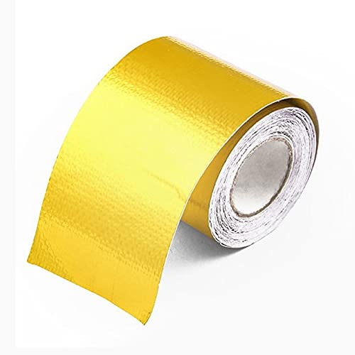 Hitzeschutzband 5/10m 2 '' Gold Thermisches Auspuffband Lufteinlass Wärmedämmung Schild Wrap Reflektierende Wärmesperre Selbstkleber(10Meter Gold) von YZWHKJ