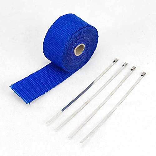 Hitzeschutzband 5 ml Roll Fiberglas Hitzeschild Motorrad Abgas Thermalband Header Rohr Wärmewickelband Wärmeschutz mit Stahlbinder(5M Blue) von YZWHKJ