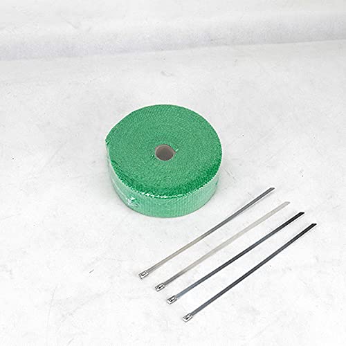 Hitzeschutzband 5 ml Roll Fiberglas Hitzeschild Motorrad Abgas Thermalband Header Rohr Wärmewickelband Wärmeschutz mit Stahlbinder(5M Green) von YZWHKJ