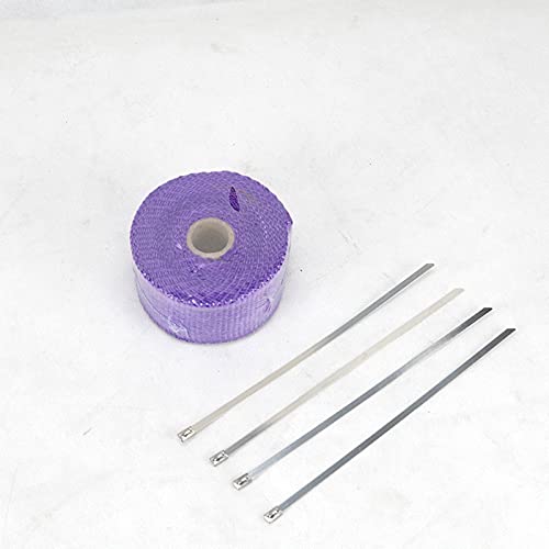 Hitzeschutzband 5 ml Roll Fiberglas Hitzeschild Motorrad Abgas Thermalband Header Rohr Wärmewickelband Wärmeschutz mit Stahlbinder(5M Purple) von YZWHKJ