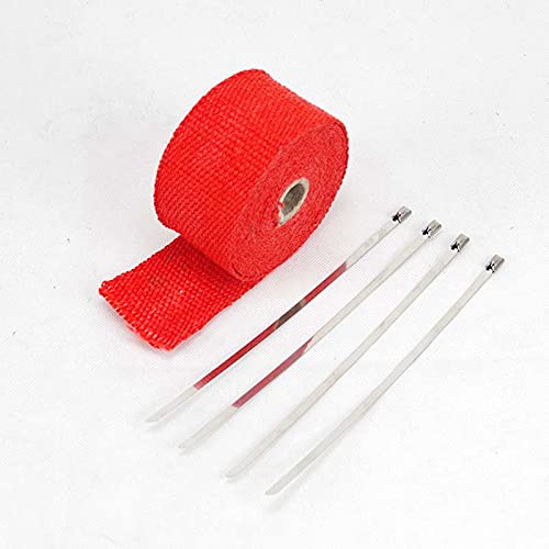 Hitzeschutzband 5 ml Roll Fiberglas Hitzeschild Motorrad Abgas Thermalband Header Rohr Wärmewickelband Wärmeschutz mit Stahlbinder(5M Red) von YZWHKJ