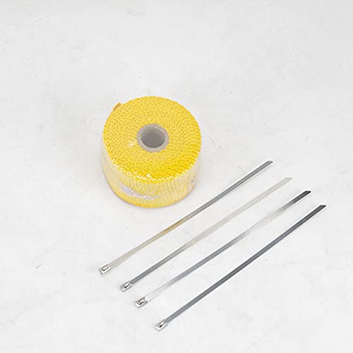 Hitzeschutzband 5 ml Roll Fiberglas Hitzeschild Motorrad Abgas Thermalband Header Rohr Wärmewickelband Wärmeschutz mit Stahlbinder(5M Yellow) von YZWHKJ