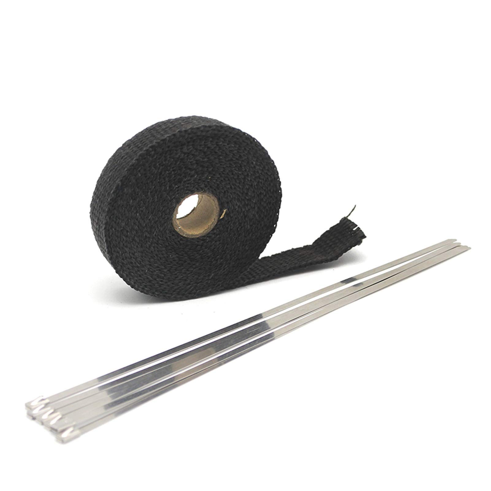 Hitzeschutzband 5m / 10m / 15m 1 Roll Fiberglas Hitzeschild Motorrad Auspuff Header Rohr Wärme Wrap Tape Thermal Protection 6 Krawatten Kit(10M black) von YZWHKJ