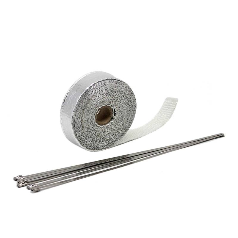 Hitzeschutzband 5m / 10m / 15m Fiberglas Auspuffschutz Rohr Wärmekopf Isolierband Turbo Wrapp Isolier-Wickelband-Tuch(25mm 10M Silver) von YZWHKJ