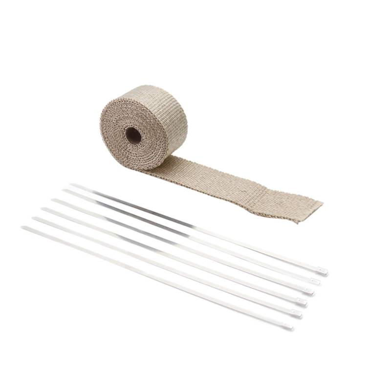 Hitzeschutzband 5m / 10m / 15m Fiberglas Auspuffschutz Rohr Wärmekopf Isolierband Turbo Wrapp Isolier-Wickelband-Tuch(25mm 15M Beige) von YZWHKJ