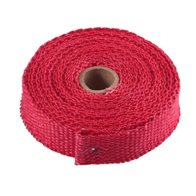 Hitzeschutzband 5m Auspuff-Rohrtuch Glasfaserband Auto Auspuffrohr Wrap Isolation Baumwolltuch Dämmung Wärmegewickelte Band(Red) von YZWHKJ