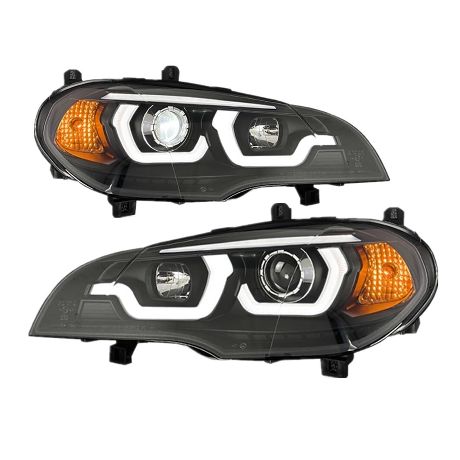 Auto Front Lichter Kompatibel for BMW X5 E70 LED Scheinwerfer Projektor Objektiv 2007-2013 Angel Eye DRL Signal kopf Lampe Automotive Zubehör(07-10_WITH LED BLUBS) von YaLiYa