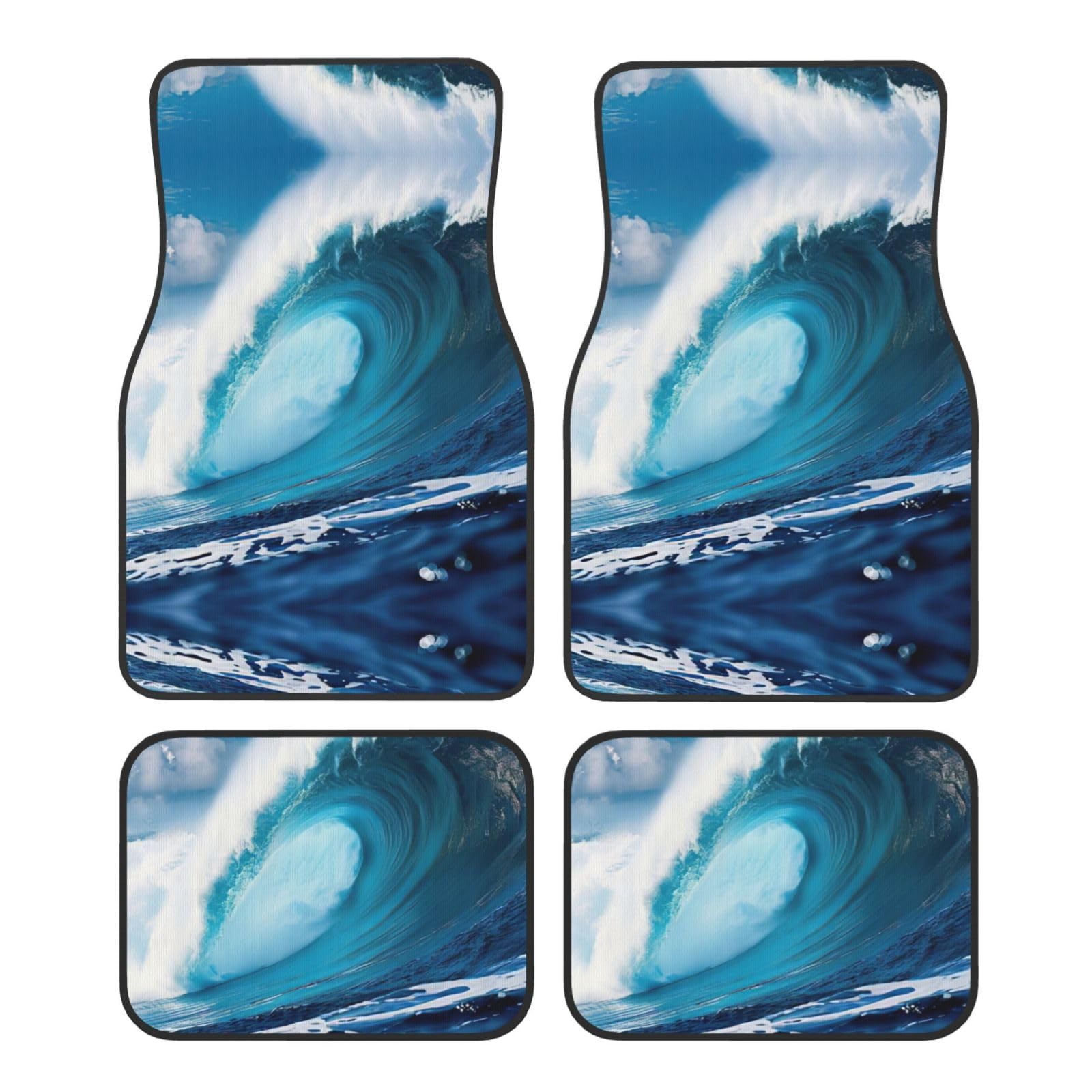 Big Ocean Wave HD Print Automatten Komplettset Universal Fußmatten für Autos SUV LKW Anti-Rutsch Automatten von YaWea