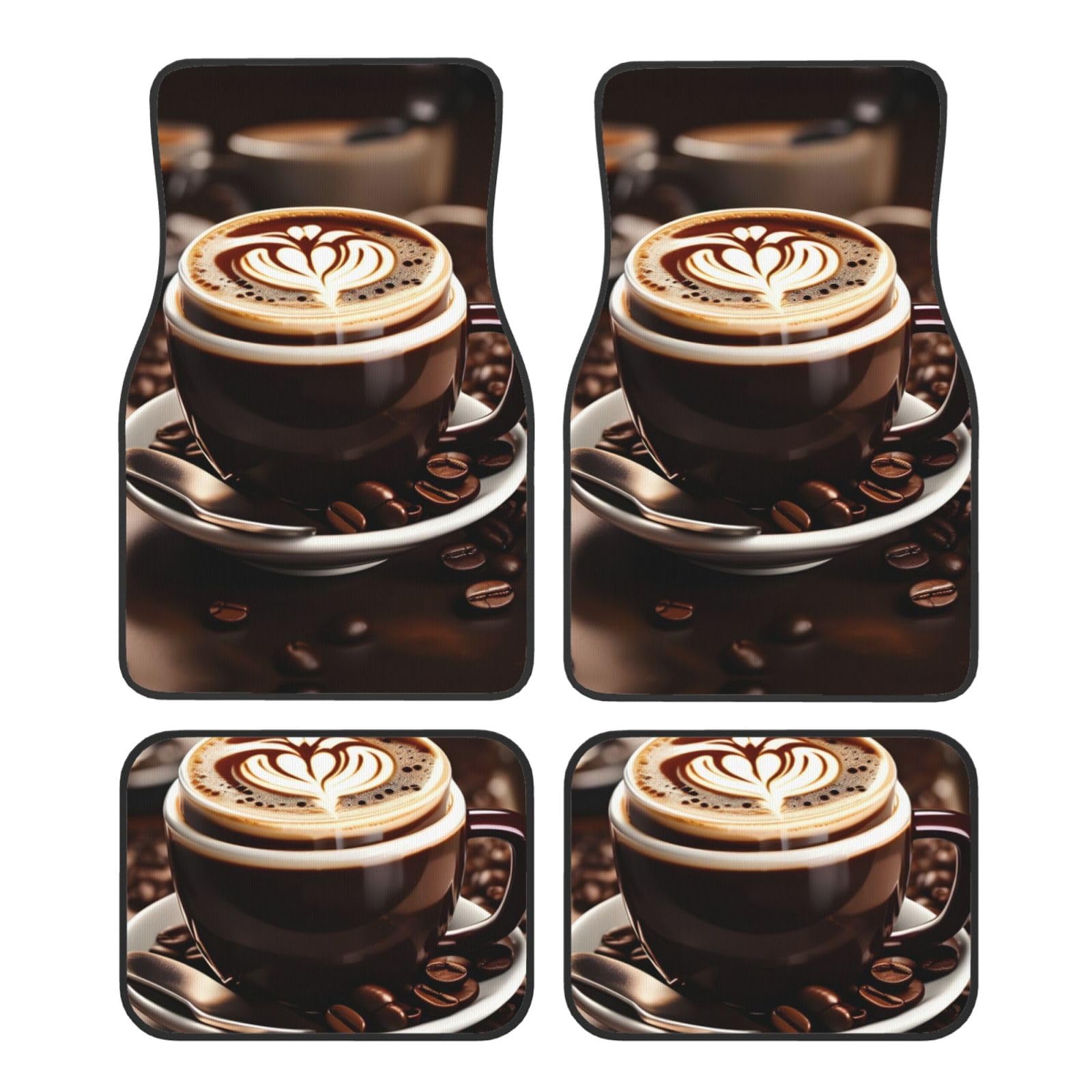 Hot Coffee with Coffee Bean Print Car Mats Full SetUniversal Floor Mats for Cars SUV Trucks Anti Slip Automotive Mats von YaWea