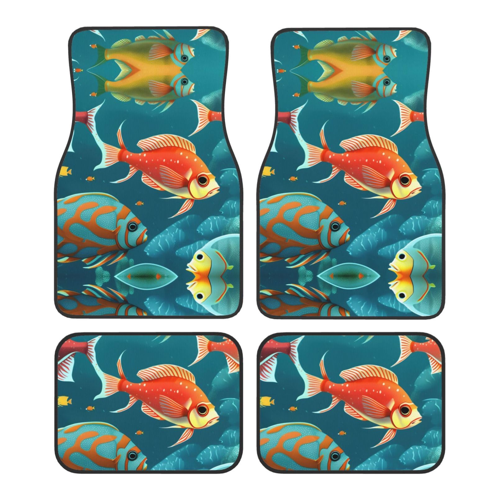 Ocean Underwater Fish Print Automatten Komplettes Set Universal Fußmatten für Autos SUV LKW Anti-Rutsch Automatten von YaWea